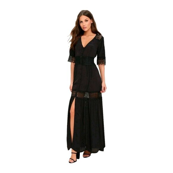 AMUSE SOCIETY Women's Last Call Black Lace Maxi Dress Size Large - Picture 1 of 10